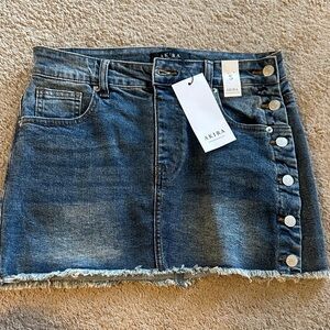 Akira Blue Denim Button-Front Mini Skirt